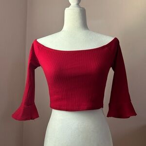 Forever21 Cropped Off the Shoulder Flounce Sleeve Top